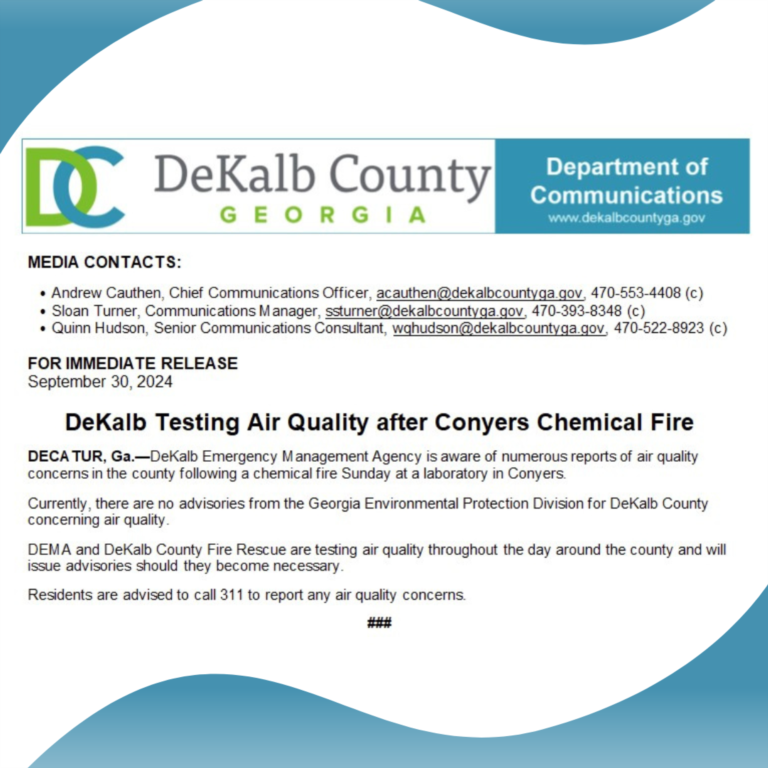 DeKalb Testing Air Quality after Conyers Chemical Fire